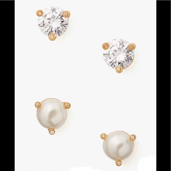 NWT Kate Spade Rise and Shine Zirconia & Pearl 2-Stud Set - Picture 4 of 6